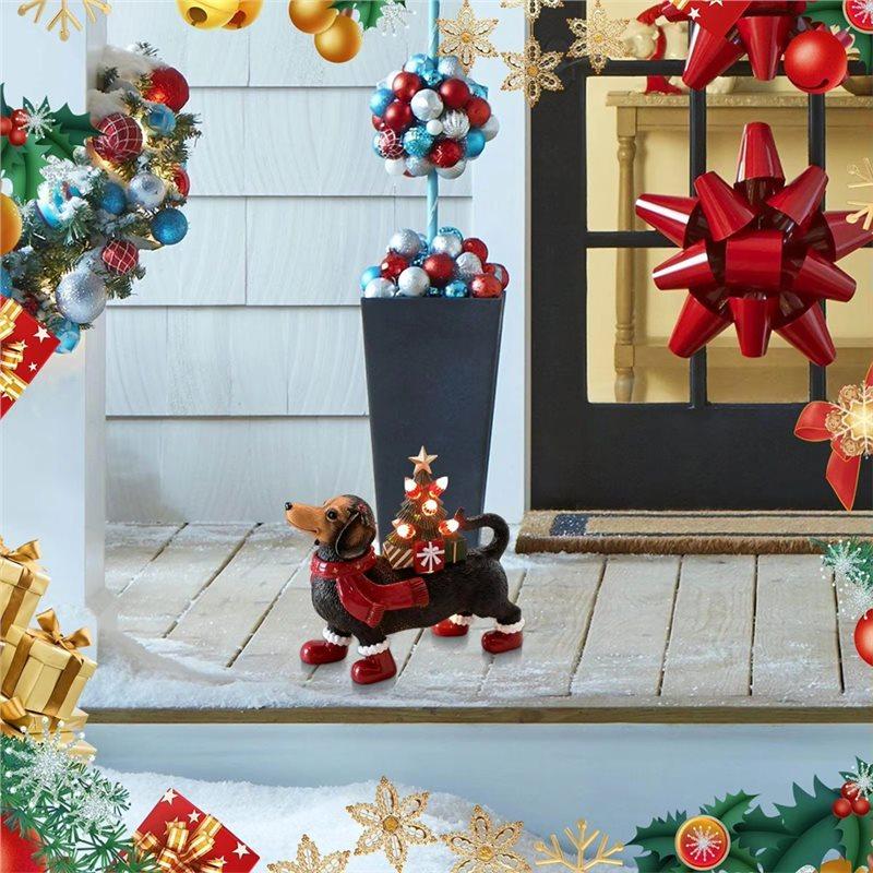 Lighted Cute Dachshund Figurines Christmas Decor Small Dog Sculptures For Desk Table Shelf Home Bedroom Room