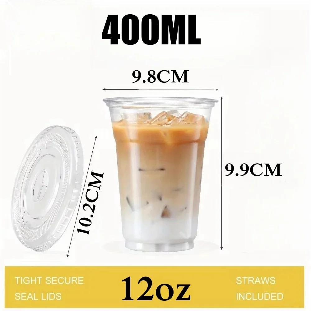 400ML  12oz 100 Cups TPE Plastic Coffee Cups Clear, Disposable Cups for Tea,smoothies Sodas and Mixed Drinks