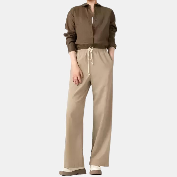 Uniqlo Solid Color Straight Leg Casual Pants Women Bottoms Beige 473791-32