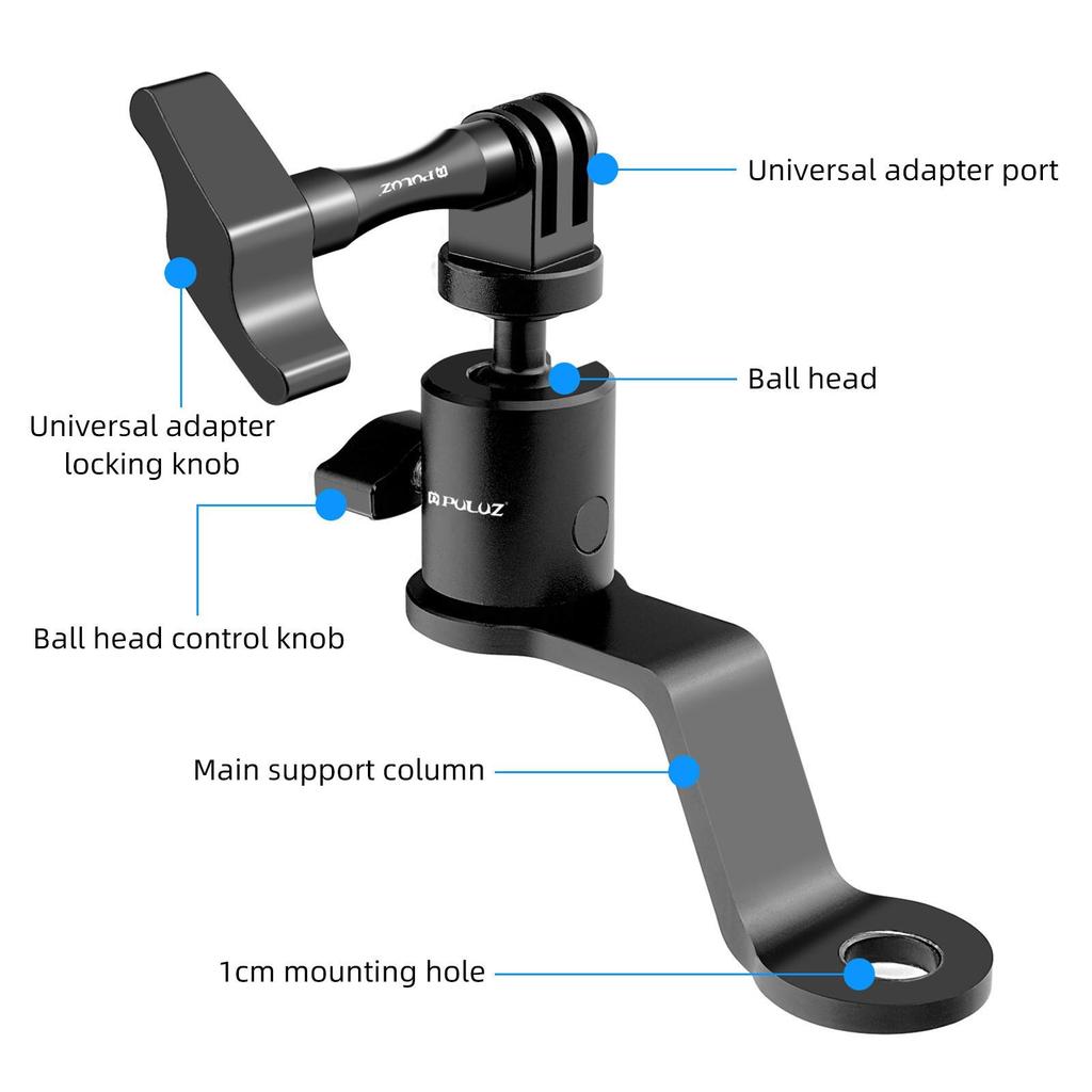 PULUZ Aluminum Motorcycle Rearview Mirror Action Camera Mount Accessory