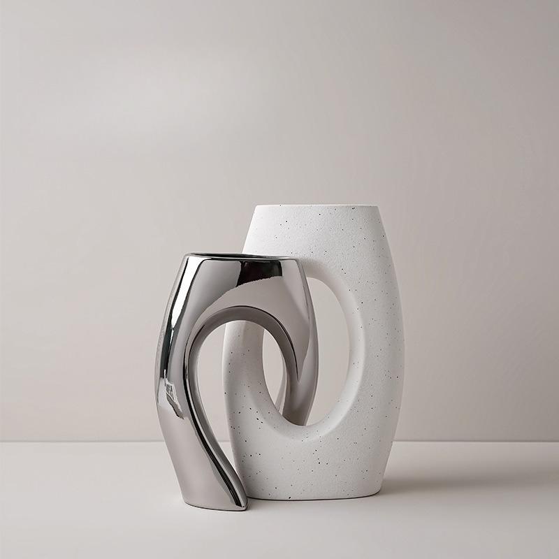 Nordic Ceramic Art Flower Vase, Modern Minimalist White Desktop Floral Container & Aesthetic Living Room Home Decor