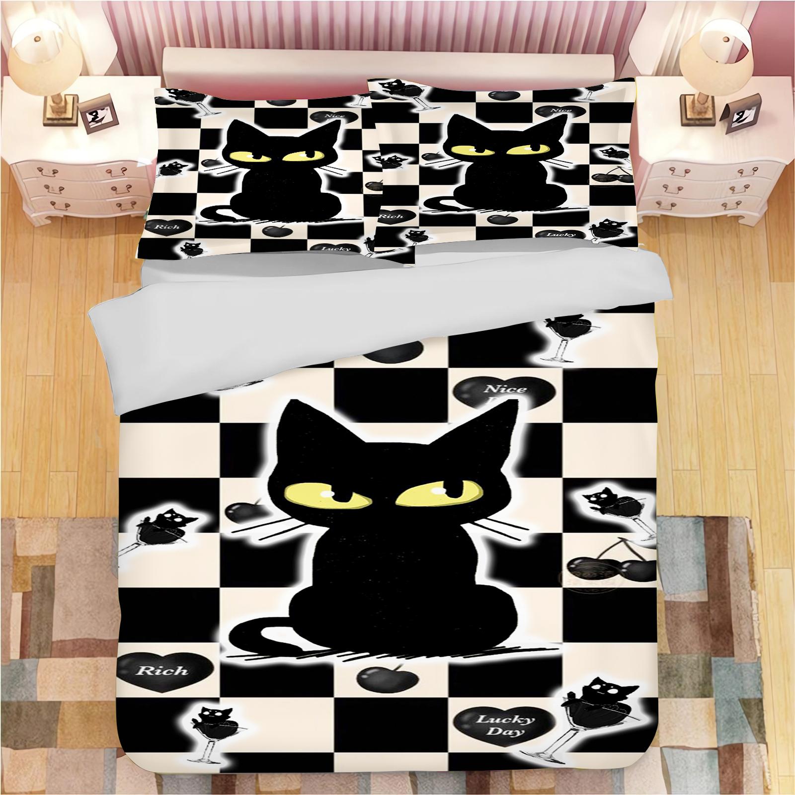 

Black Cartoon Cat Bedding Set Children S Bedding Set 3-Piece 1 Quilt Duvet Cover King Size Twin Covers Children Printed 90x200cm
