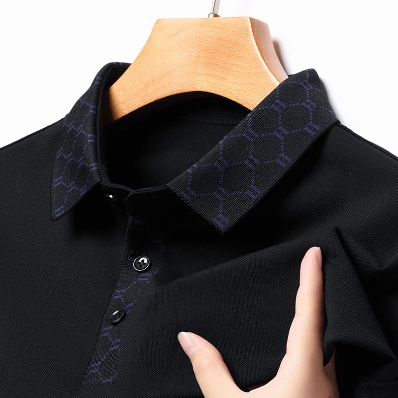 

Мужская рубашка поло оригинального дизайна, жаккардовая с буквами, с длинным рукавом, осенняя, с лацканами, футболка, деловая, классическая, повседневная, модный тренд, мужская одежда 4XL чёрный
