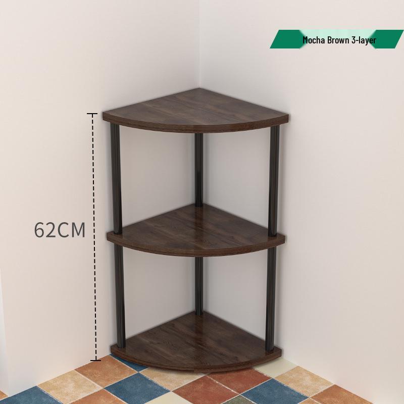 Triangular Corner Cabinet with Multi-Layer Storage and Display Shelves for Living Room or Bedroom.