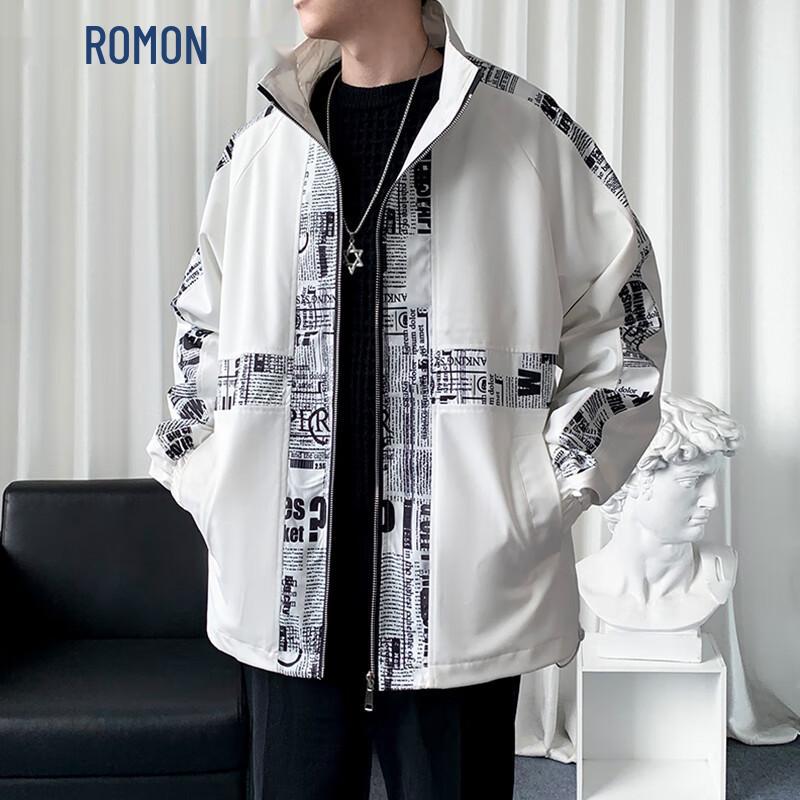 

ROMON Men s Short American Style Stand Collar Loose Fit Jacket XL