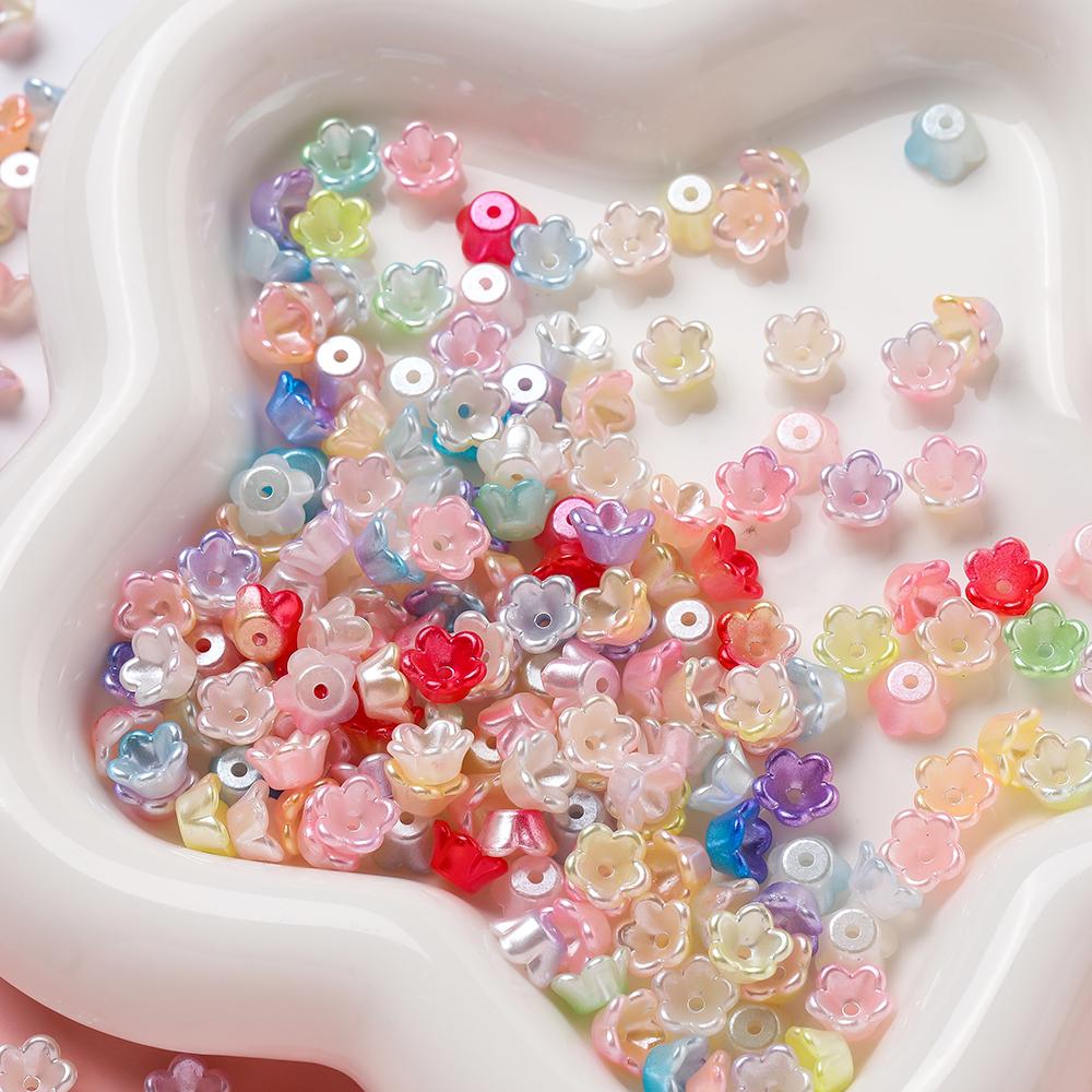 

100pcs ABS Plastic Flower Shaped Beads Spacer Beads for DIY Earrings Necklaces Bracelets Phone Chains Jewelry Making Findings