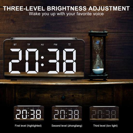 Bedside Large High Clarity LED Display Alarm Clock Radio BLE Speaker Wireless