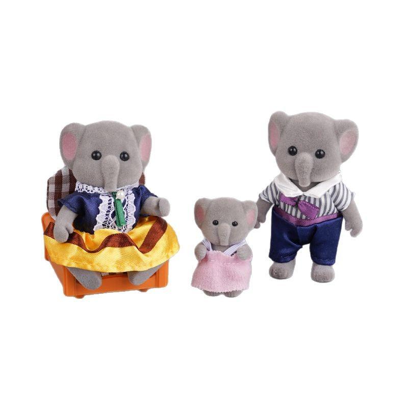 Cute Cartoon Simulation Animal Family Mini Rabbit Elephant Playing House Girl Toy Model Flocking Doll