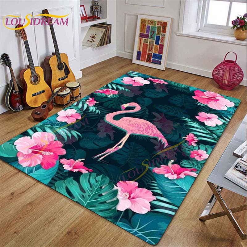 3D Flamingo Rug Carpet for Livingroom Bedroom Kids Room Colorful Modern Rug Non Slip Floor Carpet INS Style Decor Flower Carpet