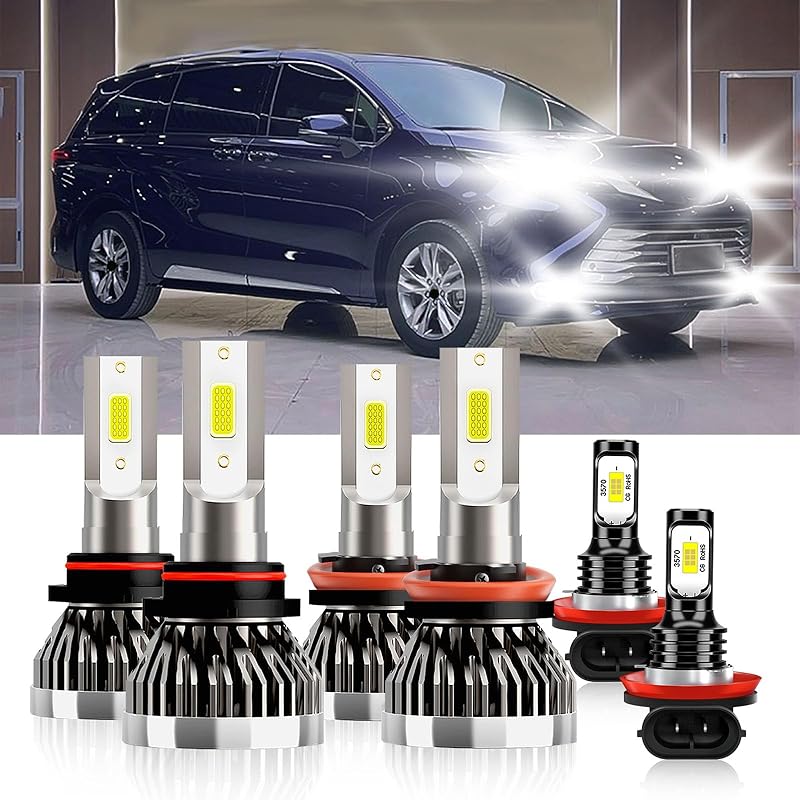 Compatible For Toyota Sienna 2011-2020 Fog Light Bulbs Pulg And Play IP68 Pack of 6 for Sienna 2011-2020 белый