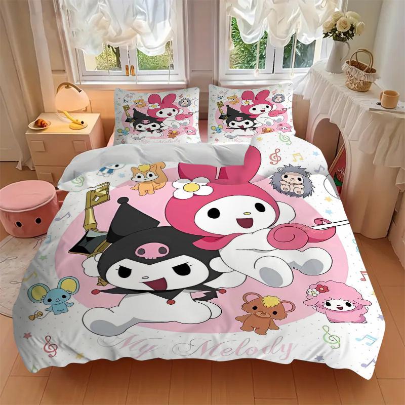 3pcs My Melody and Friends Quilt Cover Set - Soft and Cozy Bedroom, Guest Room and Dorm Decorative Bedding 3-Piece Set 1 Quilt Cover + 2 Pillow S