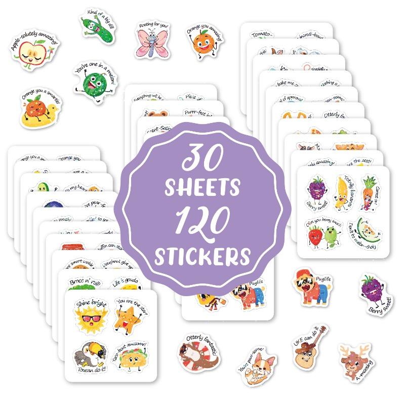 120PCS Encouraged Stickers Pun Homophonic Terrier Cartoon Fruit Cute Animal Kindergarten Enlightenment Kids Stickers