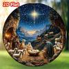 2D Metal Wall Art Vintage Nativity Scene 8 Inch Round Sign Easter Gift Shepherd Bar Decor