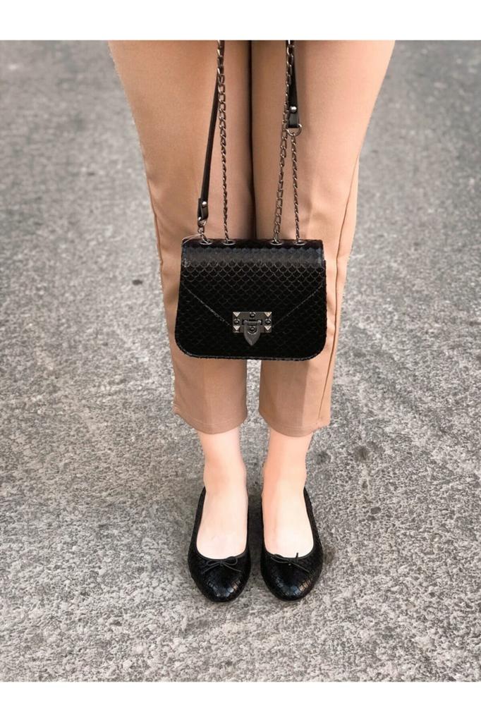 Women's Flat Shoes Black Ropy Ballerina Ballet