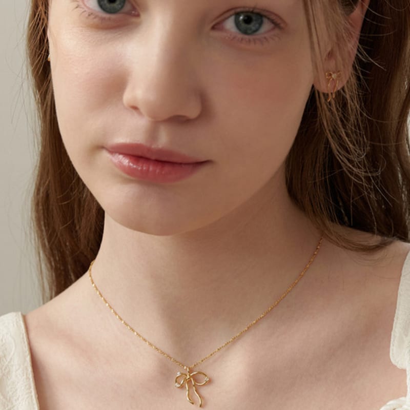 Tatiana (925 Silver) Glint Big Ribbon Necklace NZ2182