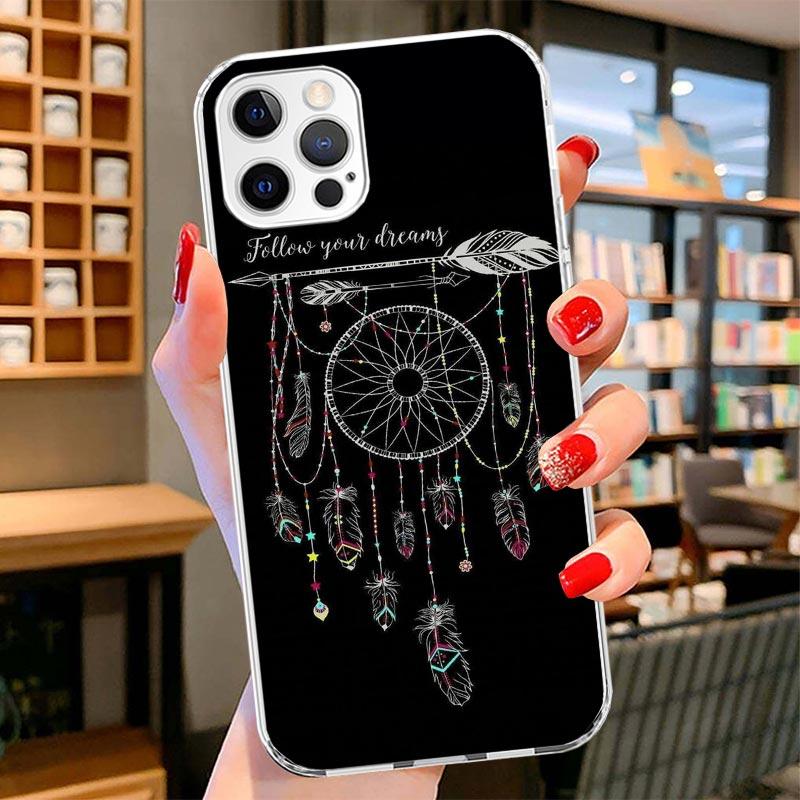Retro Feather Dreamcatcher Cover Phone Case For iPhone 16 17 Air 15 14 Pro Max 16E Phone Case 13 Mini 12 11 7 SE 8 Print Pattern