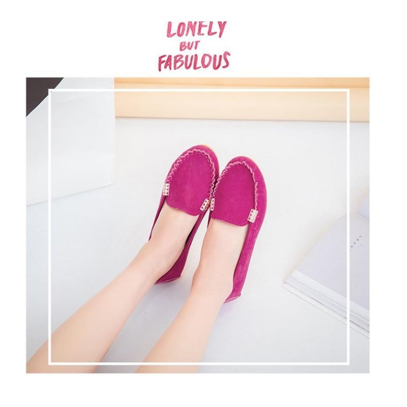 Women's Flat Single Shoes Four Seasons Large Size Bean Shoes Frosted Breathable Shallow Flat Heel Versatile Non-slip Women's Shoes Trend