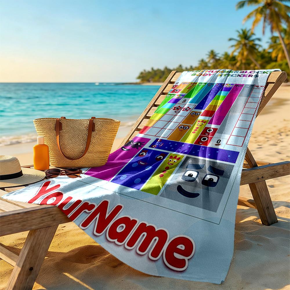 Numberblocks Customize Text Beach Towel Soft Durable Quick-Dry Perfect for Traveling Yoga Camping and Swimming
