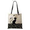 Women Handbag Linen Totes with Cat Print Casual Traveling Beach Gift Bags KTY