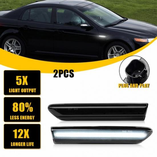 2/4pcs For 2004-08 Acura Smoked TL Lens Front & LED Rear Side Marker Light LH&RH