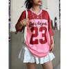 Women's Striped V-Neck Short Sleeve Casual TShirt Los Angeles 23 Tshirt Top Fashion Streetwear Loose Sport Jersey Women Clothing