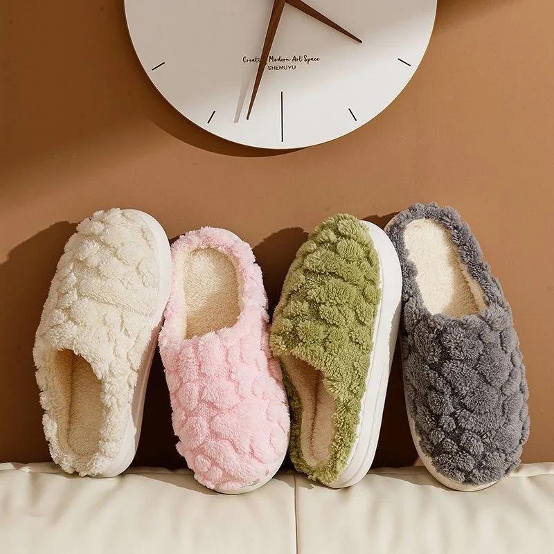 Cotton slippers autumn and winter household plush couple warm non-slip home shoes supermarket
