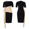 Pleated Strap Clothing Summer Short Color Matching Large Size Women's Sleeve Diagonal Collar Sheath Dress