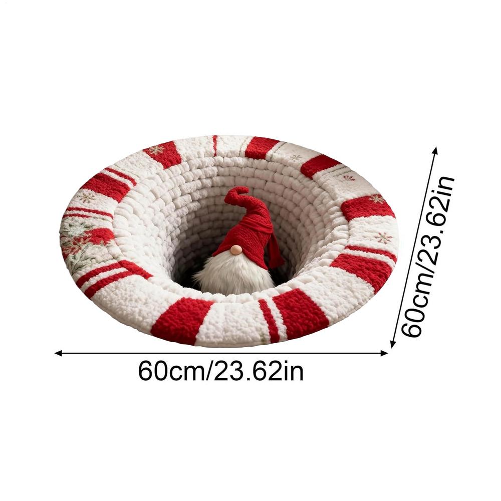2D Flat Christmas Carpet 3D Visual Optical Illusion Rugs Non-slip Christmas Floor Mat Decor Optical Illusion Gnome Round Rugs
