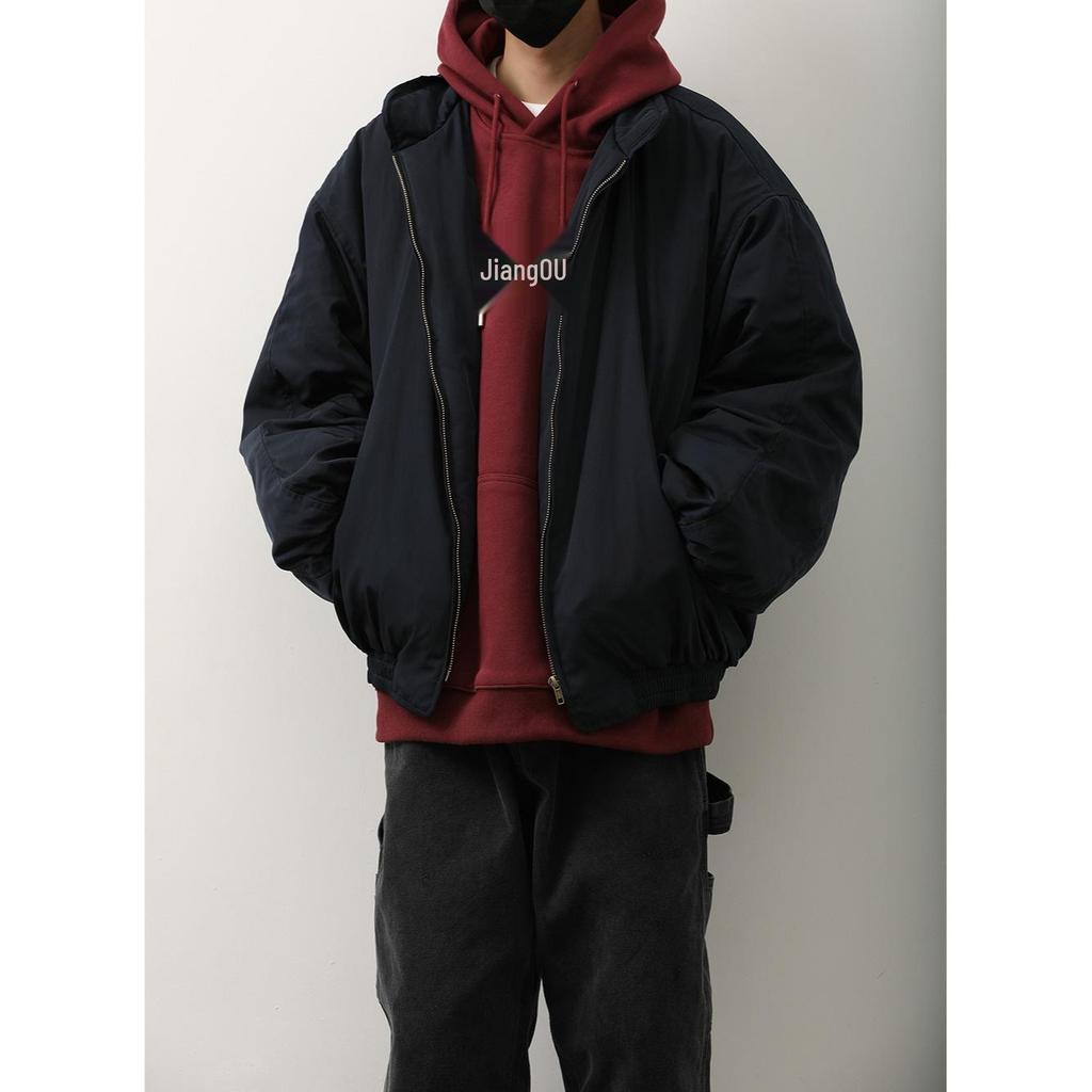 Men's Hong Kong Style Stand Collar Cotton Jacket - Autumn/Winter Retro, Warm, Loose, Versatile Outerwear.