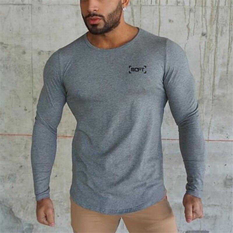 Muscleguys New American Fitness Long Sleeve T-Shirt Sports Men's Running Training Cotton Top