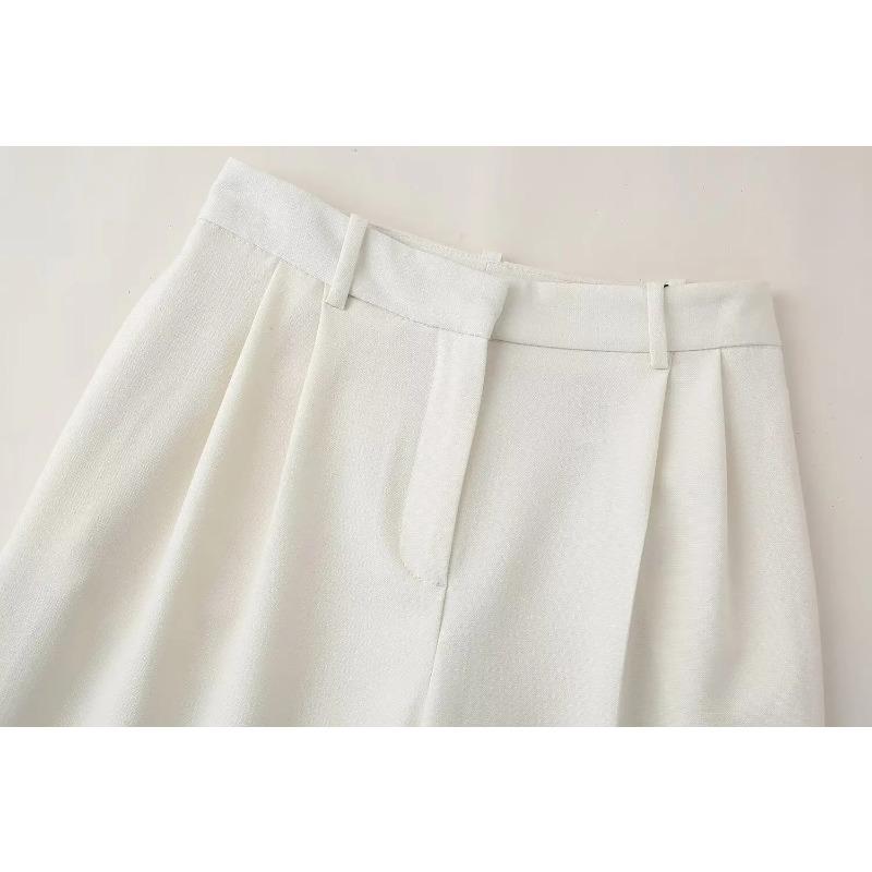 Sommerhosen-Set für Damen, Revers, ärmellos, kurze Weste, Top, schick, elegant, formeller Stil, Damen, weite Beine, lange Hose