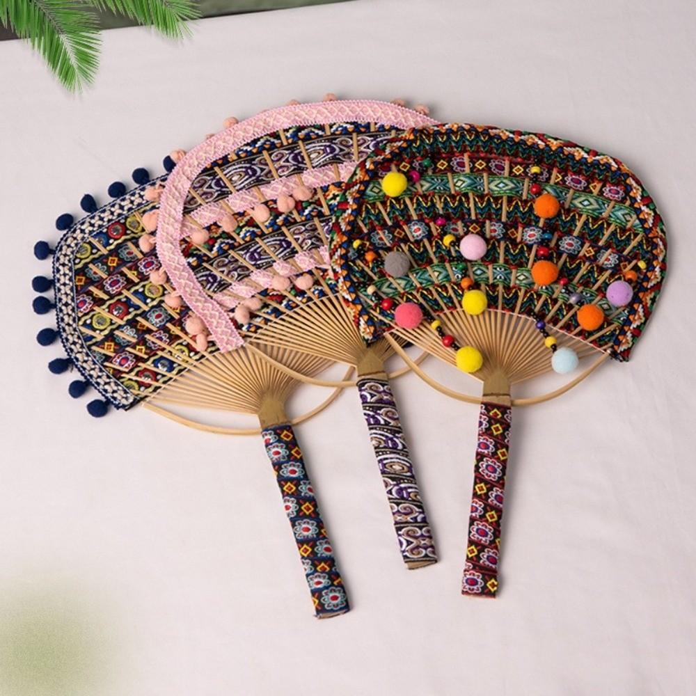 Creative Handmade DIY Bamboo Fan Material Set Double-sided Wooden Handle Handmade Fan Ethnic Style Round Fan Photography Prop