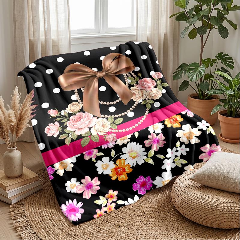 Floral Leopard Ribbon Theme Blanket Lightweight Warm Flannel Blanket Decorative Throw Blanket for Home Decoration
