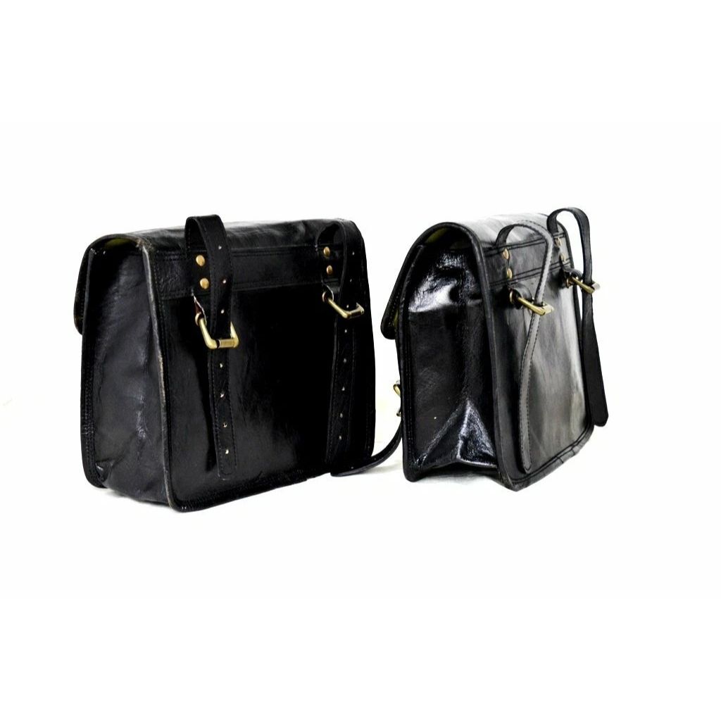Left & Right Saddlebags Motorcycle Pouch Black Leather Two Panniers Saddle Bags