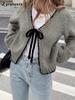 New Women's Autumn Winter Knit Cardigan Tie-Up Sweater Solid Loose Long Sleeve Top Outerwear