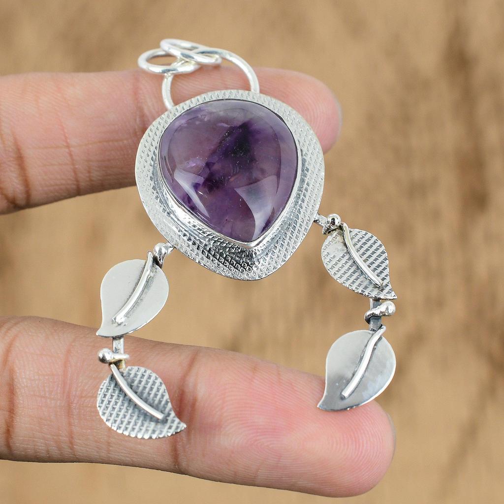Star Amethyst Stone 925 Sterling Silver Art Deco February Birth Pendant Jewelry
