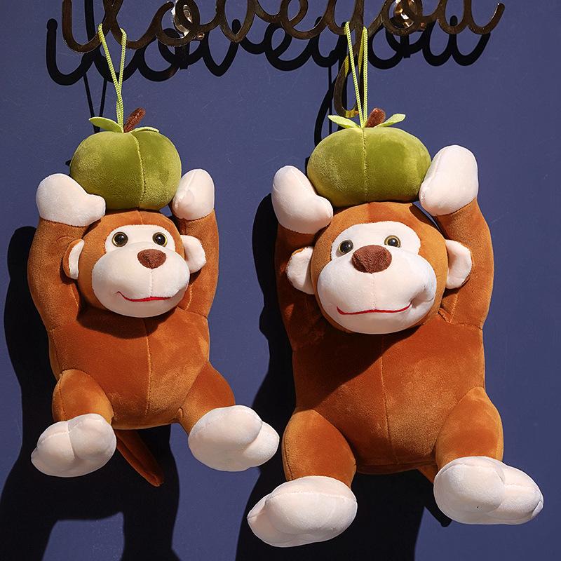 Kawaii Apple Monkey Plush Toys Soft Stuffed Smile Cartoon Monkey Doll Amusing Desktop Decor Cuddly Birthday Gift To Family