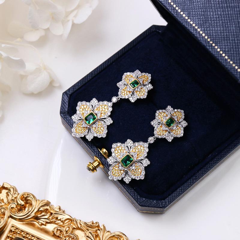 Two Tones Yellow and White Gold Color Sterling Silver S925 Stud Earrings for Women Wedding