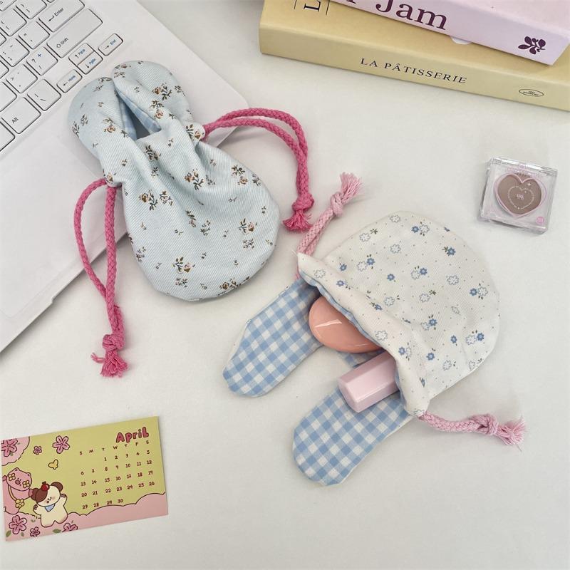 59302 Cute Rabbit Ears Floral Bouquet Mouth Drawstring Storage Bag Outdoor Portable Cosmetics Lipstick Hand Bag