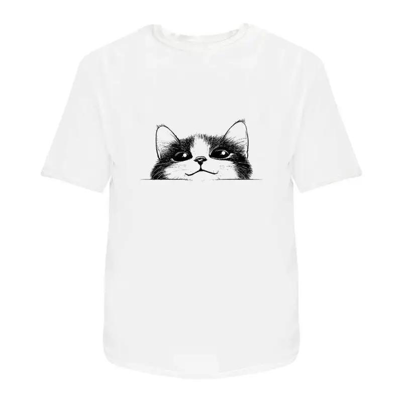 Cute Kitten Peeking Cotton T Shirt Ta052167