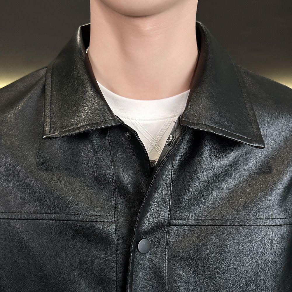 Men's Casual Tricolor Slim Fit Leather Motorcycle Jacket with New Lapel Trend (2025)