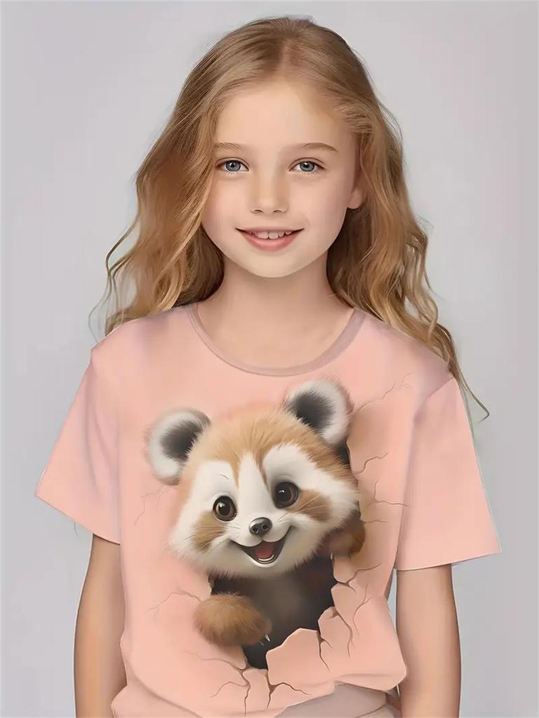 Girl Clothes Cute Animals 3D Print Casual Crew Neck Short Sleeves Graphic T Shirts Children's Clothing 2-10Y for Animals Lover