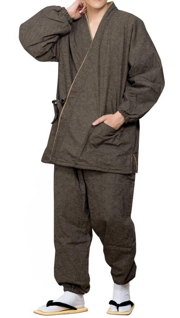 Winter Samue fleece size Birch [Kyoetsu] (Japanese workwear), padded, Tsumugi-style fabric, lining, 16, Men's (L, Brown)