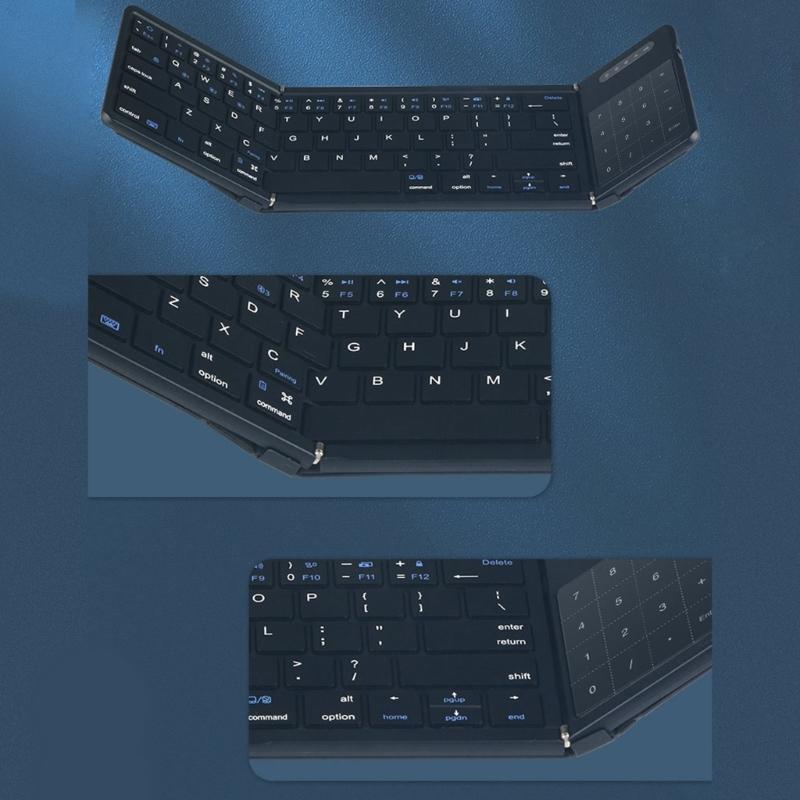 B077T Foldable Wireless Keyboard Small Folding Keypad with Touchpad Rechargeable Wireless Keyboards for Multiple Devices