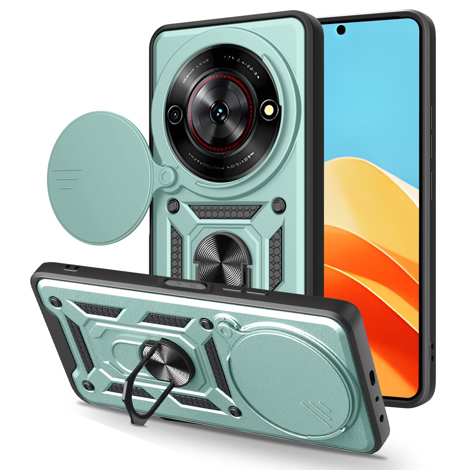 

Чехол для ZTE nubia Focus/Blade A75 5G со сдвижной крышкой для камеры, ПК+ТПУ, подставка, чехол для телефона Green