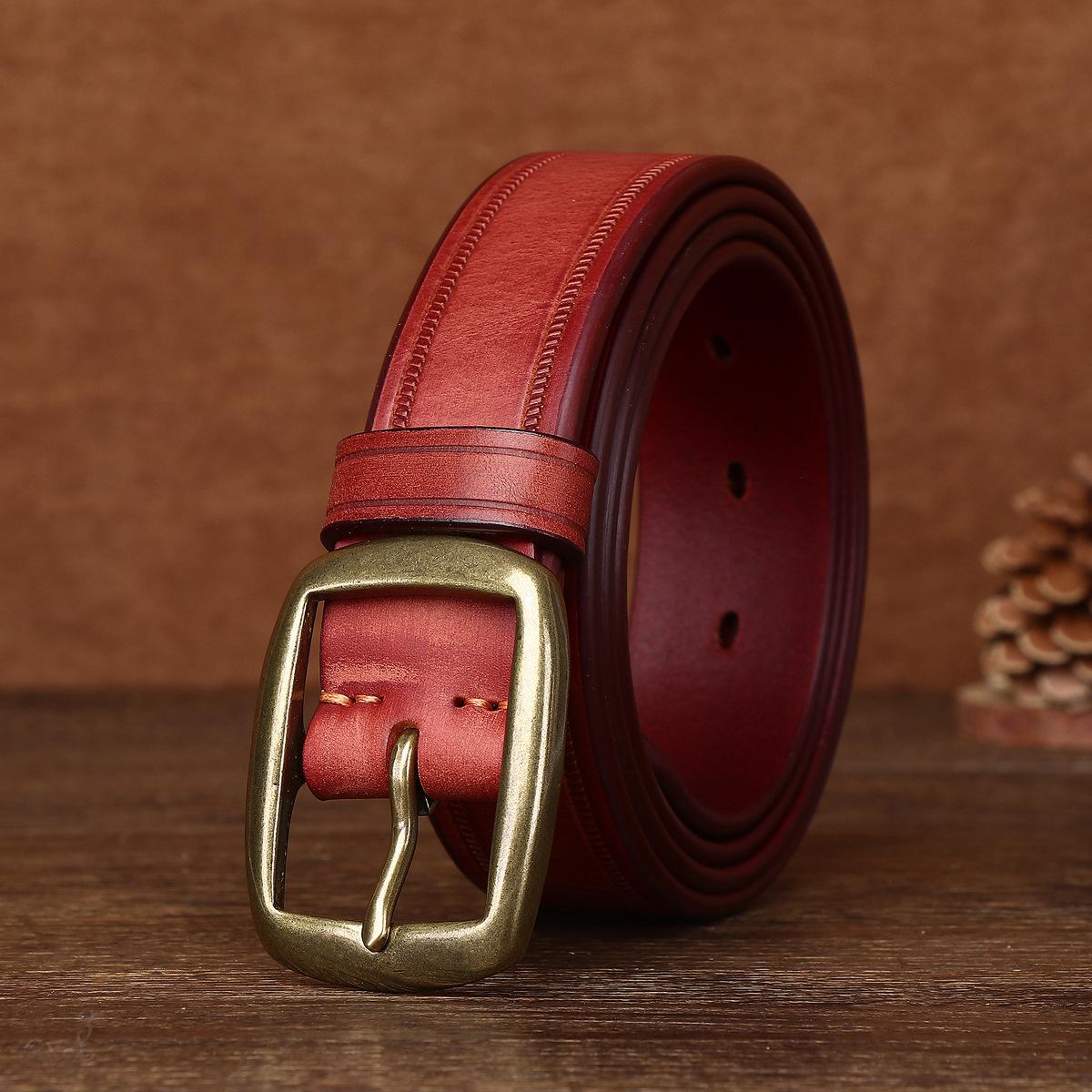 

Новый ретро-стираемый очень толстый первый слой коровьей кожи ремень мужской универсальный повседневный ремень мужской 125cm бордовый