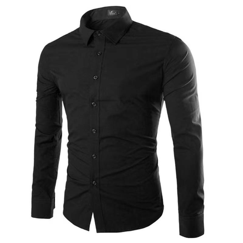 

Європейська та американська однотонна чоловіча сорочка Чоловіча молодіжна повсякденна сорочка з лацканами, що не потребує прасування, з довгим рукавом Чоловіча XXXL чорний