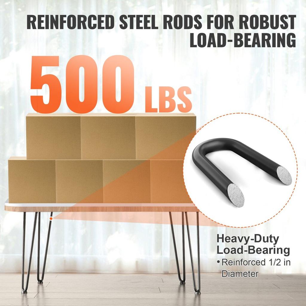 406.4MM Hairpin Furniture Legs, Metal Home DIY Projects for Nightstand, Coffee Table, Desk, 226.8KG Load Capacity with Rubber Floor Protectors, Metal