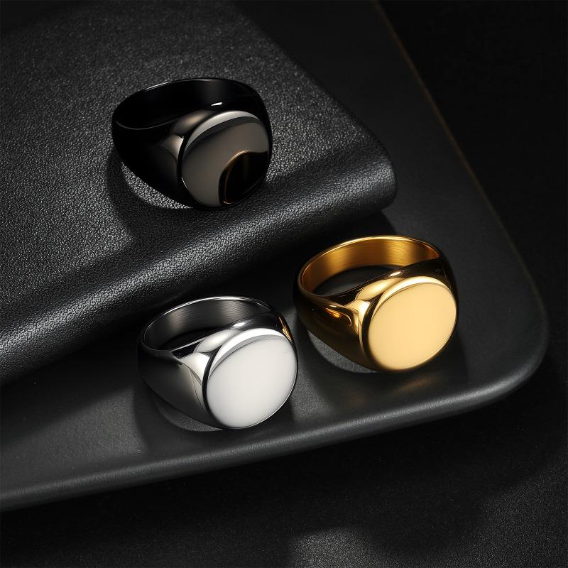 2025 trendy men's titanium steel ring - round cast oversized finger ring - signet ring