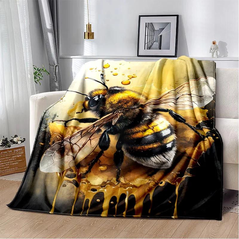 Cute Bee HoneyBee Insect Cartoon 3D Blanket,Soft Throw Blanket for Home Bedroom Bed Sofa Picnic Travel Office Cover Blanket Kids